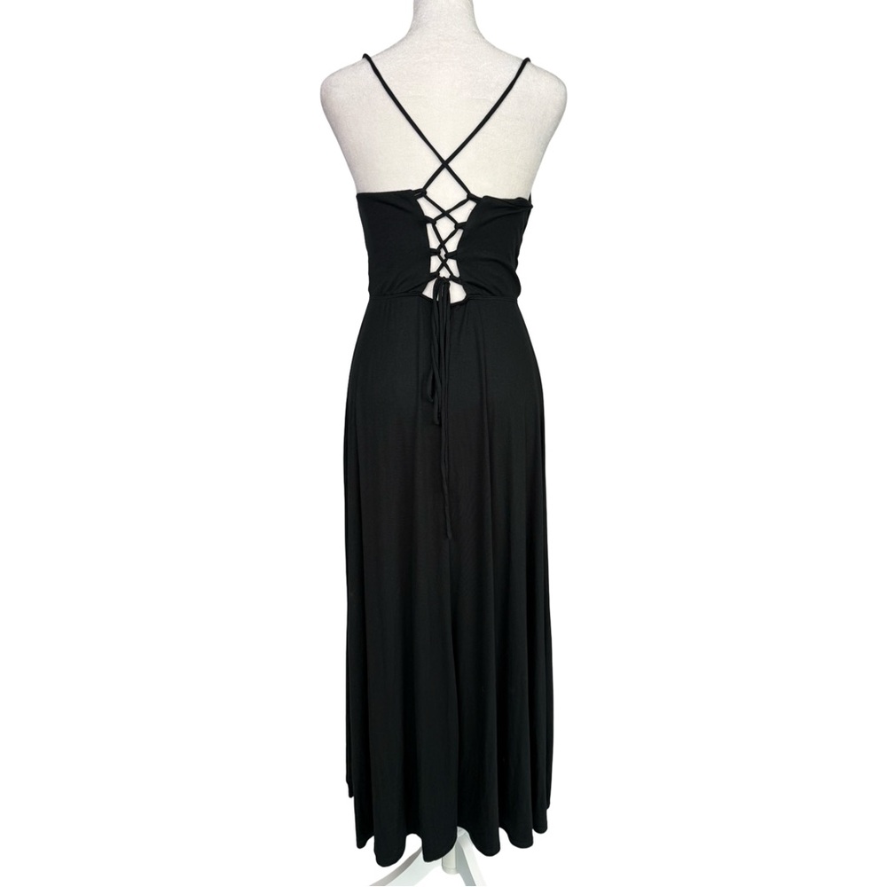 HALARA Jersey Knit Black Midi/Maxi Dress Draped neckline Tie back Size S EUC - Picture 4 of 6